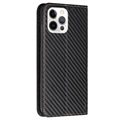 Étui Portefeuille iPhone 14 Pro - Fibre de Carbone - Noir