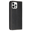Étui Portefeuille iPhone 14 Pro Max - Fibre de Carbone - Noir