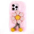 Coque iPhone 14 Pro Max en TPU 3D Plush Hiver Poilu - Fleur Rose