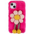 Coque iPhone 14 en TPU 3D Plush Hiver poilu - Fleur Roses