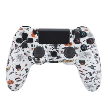 Manette de jeu sans fil pour PS4 Joystick avec haut-parleur et prise casque stéréo - Halloween blanc