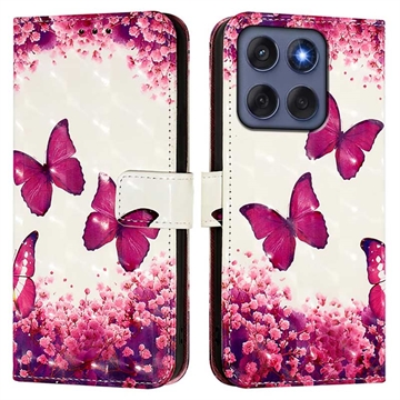 Étui Portefeuille Motorola Edge 60/60 Fusion - Série Wonder - Papillons roses
