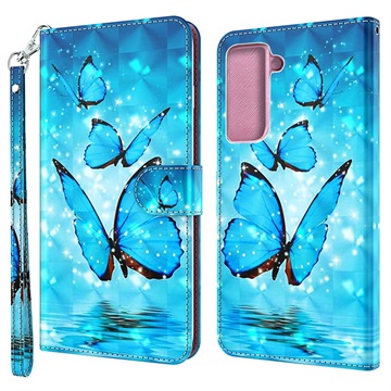 Étui Portefeuille Samsung Galaxy S21 5G - Série Wonder - Papillon Bleu