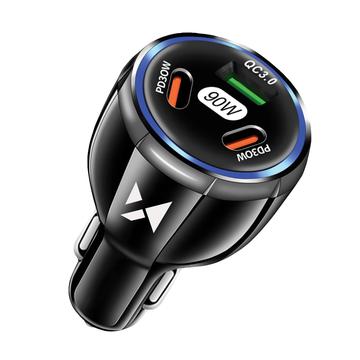 Chargeur de voiture Wozinsky WCCCA avec 2x USB-C et 1x USB-A - 90W PD/QC - Noir
