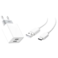 Chargeur Rapide Double Port USB XO L65 avec Câble Type-C - Blanc