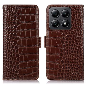 Étui Portefeuille Xiaomi 14T Pro en Cuir avec RFID - Série Crocodile - Marron