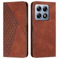 Étui Portefeuille Xiaomi 14T avec fermeture magnétique à motif de losange - Marron