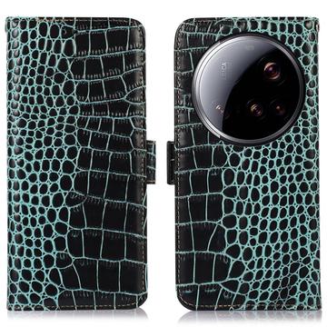 Étui Portefeuille Xiaomi 15 Ultra en Cuir avec RFID - Série Crocodile - Vert