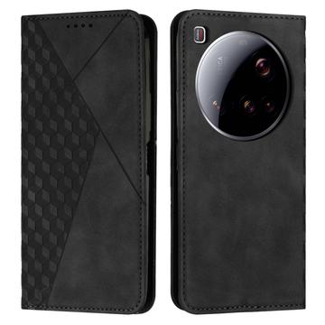 Étui Portefeuille Xiaomi 15 Ultra avec fermeture magnétique à motif de losange - Noir