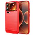 Coque Xiaomi 17 Pro Max en TPU Brossé - Fibre de Carbone - Rouge