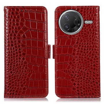 Étui Portefeuille Xiaomi Poco F7 Pro en Cuir avec RFID - Série Crocodile - Rouge