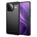 Coque Xiaomi Redmi K80/Poco F7 Pro en TPU Brossé - Fibre de Carbone - Noire