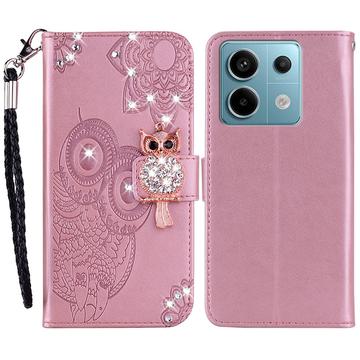 Etui Xiaomi Redmi Note 13 Pro/Poco X6 Hibou Strass - Rose Doré