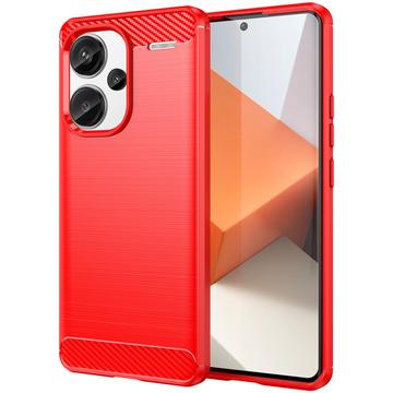 Coque Xiaomi Redmi Note 13 Pro+ en TPU Brossé - Fibre de Carbone - Rouge
