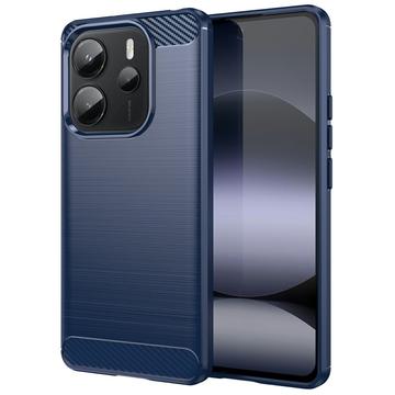 Coque Xiaomi Redmi Note 14 4G en TPU Brossé - Fibre de Carbone - Bleue