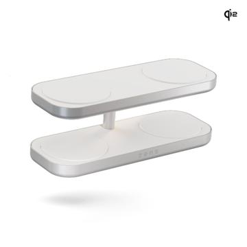 Zens Aluminium Quattro Wireless Charger Pro 4 avec adaptateur électrique 65W - Compatible MagSafe, Qi2 - Blanc