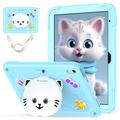 Étui hybride iPad 2022/2025 avec béquille et chat mignon - Bleu clair