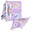 iPad 2022/2025 Étui mignon en forme de licorne avec support et courroie - Violet