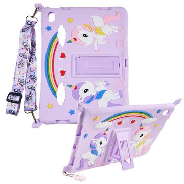 iPad 2022/2025 Étui mignon en forme de licorne avec support et courroie - Violet