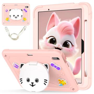Étui hybride iPad Air 11 2024/2025 avec béquille et chat mignon - Rose