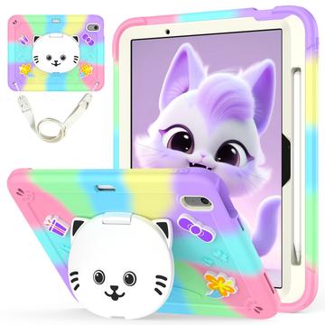 Étui hybride iPad Air 11 2024/2025 avec béquille et chat mignon - violet / coloré