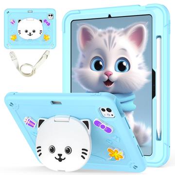 Étui hybride iPad Pro 11 2024/2025 avec béquille et chat mignon - Bleu clair
