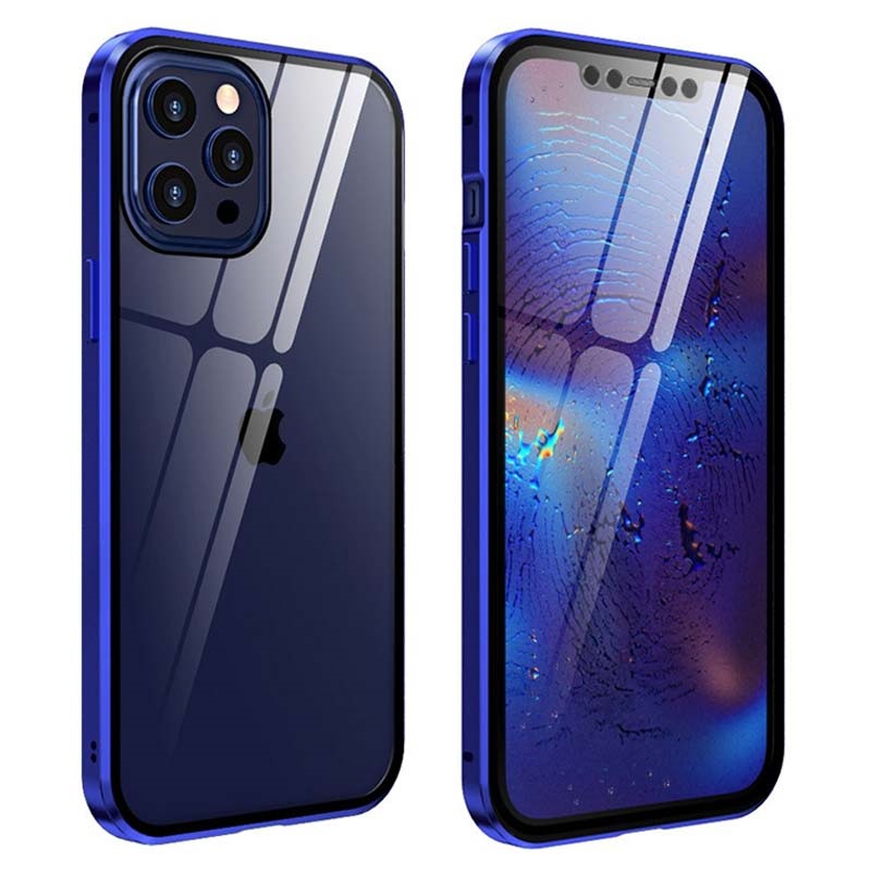 Coque Magnétique iPhone 12/12 Pro avec Verre Trempé - Bleu
