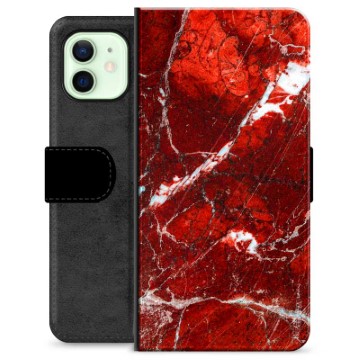 Étui Portefeuille Premium iPhone 12 - Marbre Rouge