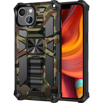 Coque hybride iPhone 13 au design camouflage avec béquille - Vert Armée