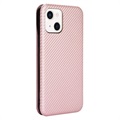 Étui à Rabat iPhone 13 - Fibre de Carbone - Rose Doré