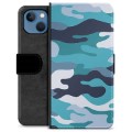 Étui Portefeuille Premium iPhone 13 - Camouflage Bleu