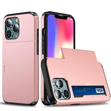 Coque Hybride iPhone 13 Pro avec Fente pour Carte Coulissante - Rose Doré