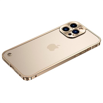 Bumper en Métal iPhone 13 Pro avec Dos en Verre Trempé - Doré