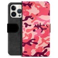 Étui Portefeuille Premium iPhone 13 Pro - Camouflage Rose