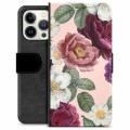 Étui Portefeuille Premium iPhone 13 Pro - Fleurs Romantiques