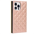 Étui Portefeuille iPhone 13 Pro avec Miroir de Maquillage - Rose Doré