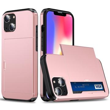 Coque Hybride iPhone 14 avec Fente pour Carte Coulissante - Rose Doré