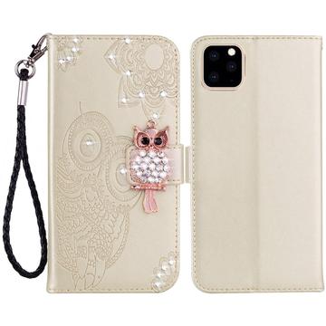 Etui iPhone 14 Hibou Strass - Doré