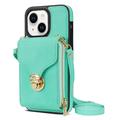 Coque tout-en-un iPhone 14 Plus avec portefeuille et dragonne - Menthe