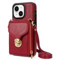 Coque tout-en-un iPhone 14 Plus avec portefeuille et dragonne - Rouge