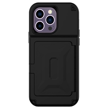 Coque Hybride iPhone 14 Pro avec Miroir et Porte-Cartes - Noir