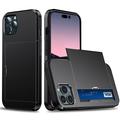 Coque Hybride iPhone 14 Pro avec Fente pour Carte Coulissante - Noire