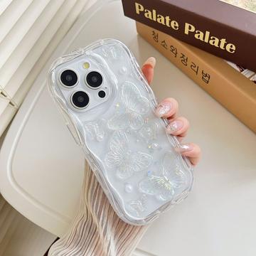 Coque iPhone 14 Pro Max en TPU Papillon et Perle - Transparente