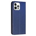 Étui Portefeuille iPhone 14 Pro Max - Fibre de Carbone - Bleu