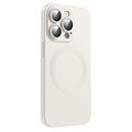 Housse silicone pour iPhone 14 Pro avec protection de l'appareil photo - Compatible MagSafe - Blanc