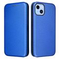Étui Portefeuille iPhone 14 - Fibre de Carbone - Bleu