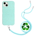 Coque Biodégradable iPhone 14 avec Lanière Série String - Bleu Ciel