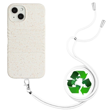 Coque Biodégradable iPhone 14 avec Lanière Série String - Blanc