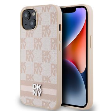 Coque pour iPhone 15 DKNY Checkered Pattern and Stripe - Rose