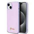 Coque hybride iPhone 15 Guess Iridescent Metal Script